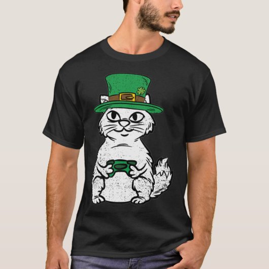 Cat Gamer St Patricks Day Funny Video-game Control Tシャツ (正面)
