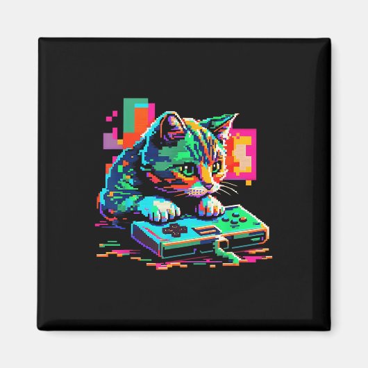 Cat Gaming 8-bit Gaming Cat Pixel Art Gamer Kitten マグネット (正面)