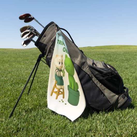 Cat Gardener Topiary Trim Mode Surreal ゴルフタオル (グリーン)