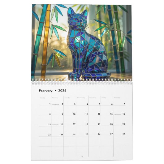 Cat Glass Calendar カレンダー (2月 2026)