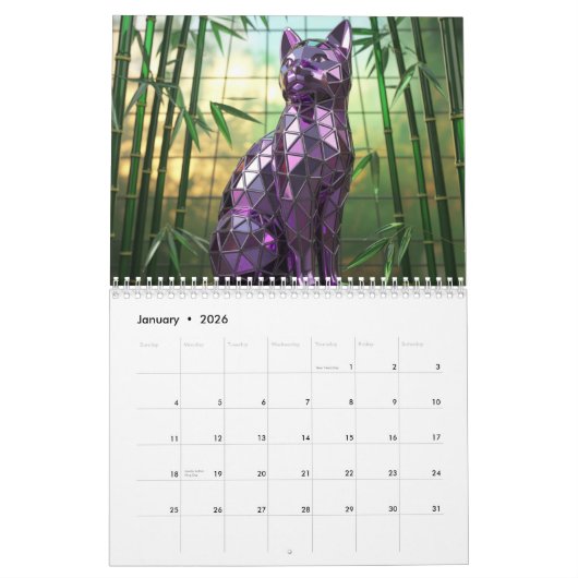 Cat Glass Calendar カレンダー (1月 2026)