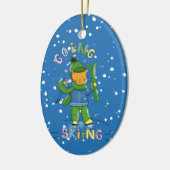 Cat going skiing Christmas ornament セラミックオーナメント (左)