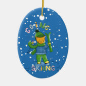 Cat going skiing Christmas ornament セラミックオーナメント (正面)
