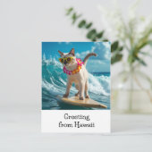 Cat Greeting from Hawaiiサーフィンon surf board ポストカード (スタンド正面)