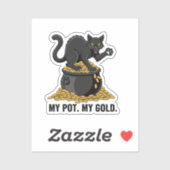 Cat Guarding Pot Of Gold Funny St Patrick Sticker シール (シート)