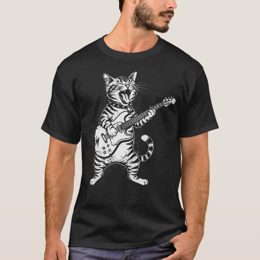 Cat Guitar Funny Plays Music Tシャツ (正面)