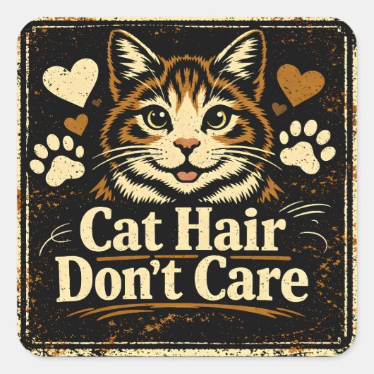 Cat Hair Don't Care – Feline Owner Humor スクエアシール (正面)