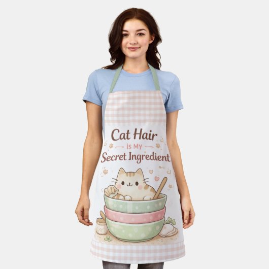 Cat Hair is My Secret Ingredient Kawaii Pastel エプロン (着用した状態)