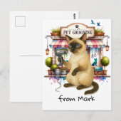 Cat Hairdresser Pet Grooming watercolor style ポストカード (正面/裏面)
