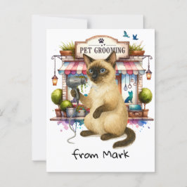 Cat Hairdresser Pet Grooming watercolor style ポストカード
