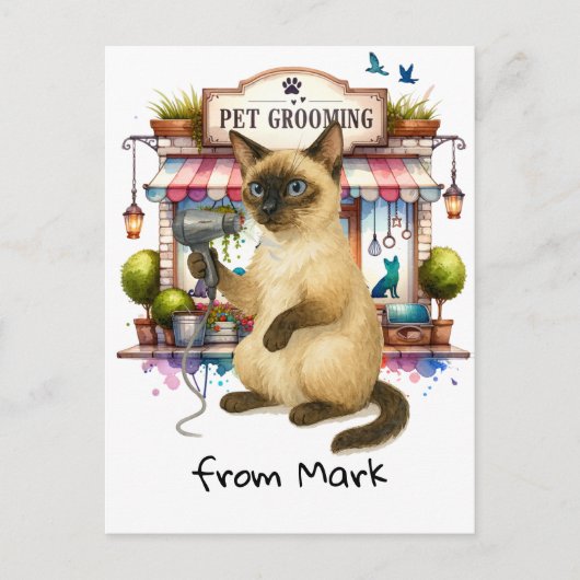 Cat Hairdresser Pet Grooming watercolor style ポストカード (正面)