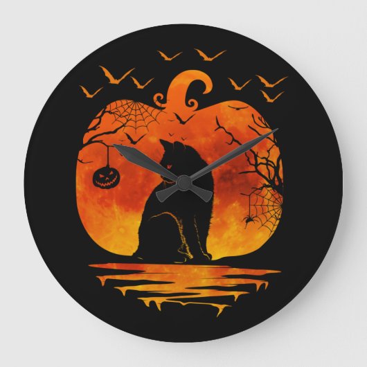 CAT HALLOWEEN COSTUME PUMPKIN CATS LOVER FALL SEAS ラージ壁時計 (正面)