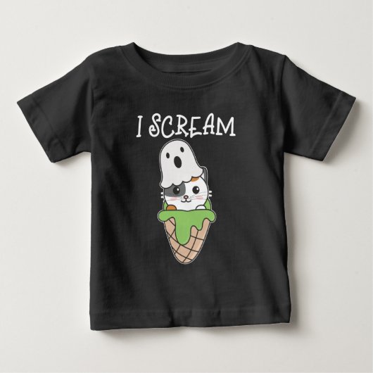 Cat Halloween Ghost I Scream Ice Cream Pun ベビーTシャツ (正面)