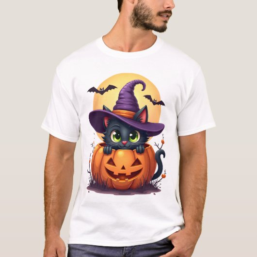 Cat Halloween Pumpkin Black Cat Tシャツ (正面)