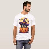 Cat Halloween Pumpkin Black Cat Tシャツ (正面フル)