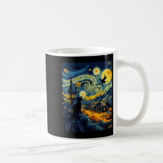 Cat Halloween Van Gogh Starry Night Pumpkin Men Wo コーヒーマグカップ (右)