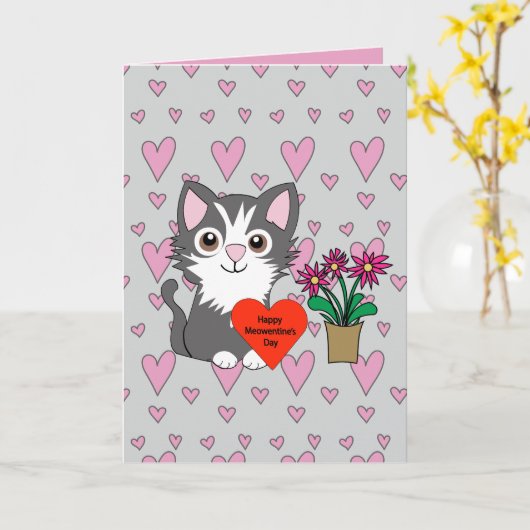 Cat Happy Meowentines Day カード (黄色い花)
