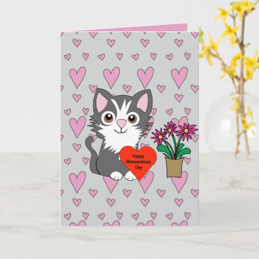 Cat Happy Meowentines Day カード (黄色い花)