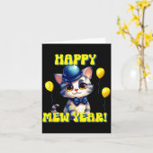 Cat Happy New Year Mew Year Funny New Years Party  カード (黄色い花)