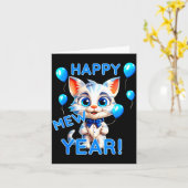 Cat Happy New Year Mew Year Funny New Years Party カード (黄色い花)