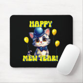 Cat Happy New Year Mew Year Funny New Years Party  マウスパッド (マウス)