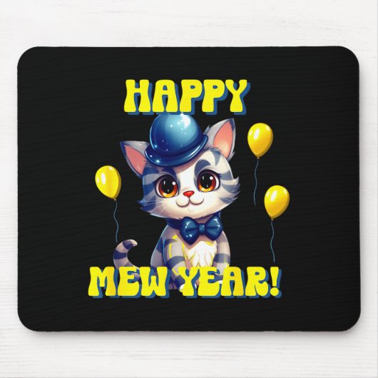 Cat Happy New Year Mew Year Funny New Years Party  マウスパッド (正面)