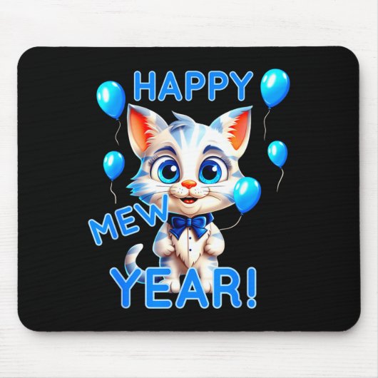 Cat Happy New Year Mew Year Funny New Years Party  マウスパッド (正面)