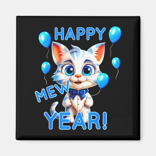 Cat Happy New Year Mew Year Funny New Years Party  マグネット (正面)