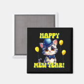 Cat Happy New Year Mew Year Funny New Years Party  マグネット (正面/裏面)