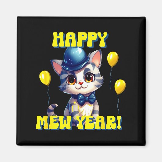 Cat Happy New Year Mew Year Funny New Years Party  マグネット (正面)