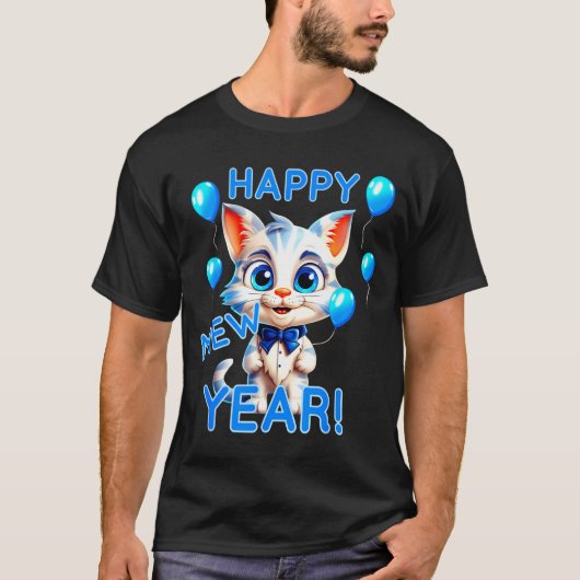 Cat Happy New Year Mew Year Funny New Years Party Tシャツ (正面)