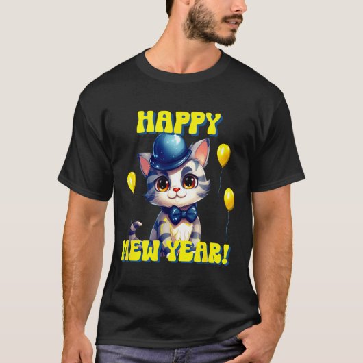 Cat Happy New Year Mew Year Funny New Years Party Tシャツ (正面)