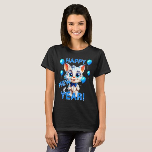 Cat Happy New Year Mew Year Funny New Years Party  Tシャツ (正面フル)