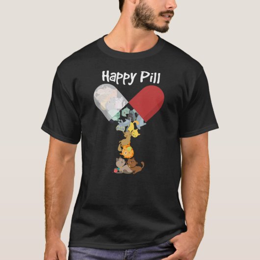 Cat Happy Pill Shirt Cat Mom Dad Gift Tシャツ (正面)