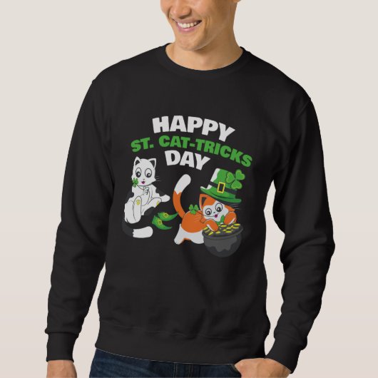 Cat Happy St Catricks Day Ireland Party Irish Kitt スウェットシャツ (正面)