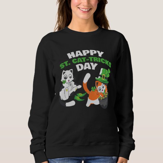 Cat Happy St Catricks Day Ireland Party Irish Kitt スウェットシャツ (正面)