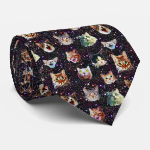 Cat Heads in Outer Space Funny Galaxy Pattern ネクタイ