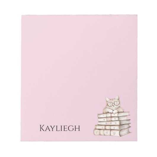 Cat Heart Glasses Books ノートパッド (正面)