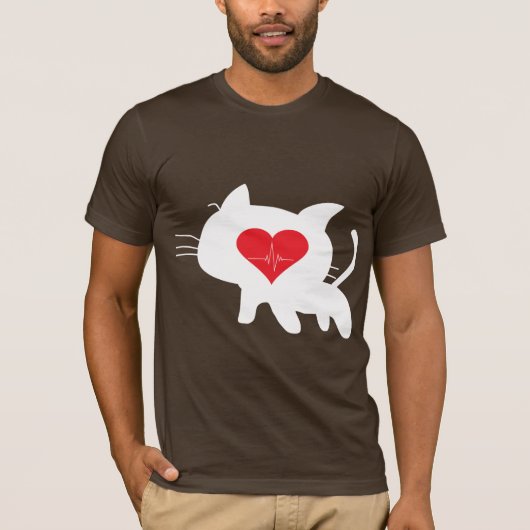 Cat Heartbeat – Minimalist Black Cat Love Design Tシャツ (正面)