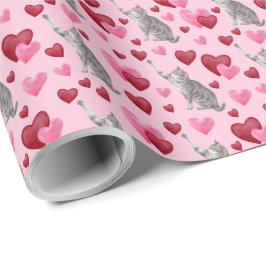 Cat Hearts Valentine Gift Wrapping Paper - Pink ラッピングペーパー