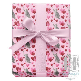 Cat Hearts Valentine Gift Wrapping Paper - Pink ラッピングペーパー