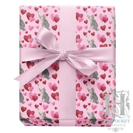 Cat Hearts Valentine Gift Wrapping Paper - Pink ラッピングペーパー