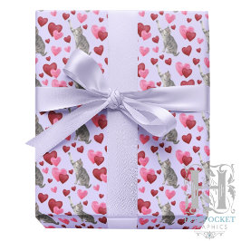 Cat Hearts Valentine Gift Wrapping Paper - Purple ラッピングペーパー