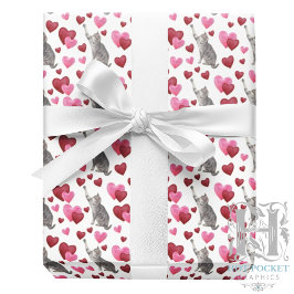 Cat Hearts Valentine Gift Wrapping Paper - White ラッピングペーパー