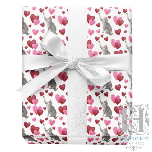 Cat Hearts Valentine Gift Wrapping Paper - White ラッピングペーパー