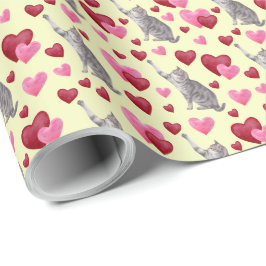 Cat Hearts Valentine Gift Wrapping Paper - Yellow ラッピングペーパー