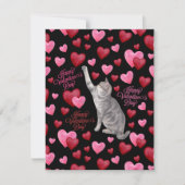 Cat Hearts Valentine’s Day Card in Black ノートカード (正面)