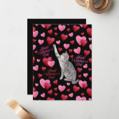 Cat Hearts Valentine’s Day Card in Black ノートカード (正面/裏面インサイチュ)