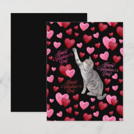 Cat Hearts Valentine’s Day Card in Black ノートカード
