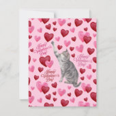 Cat Hearts Valentine’s Day Card in Pink ノートカード (正面)